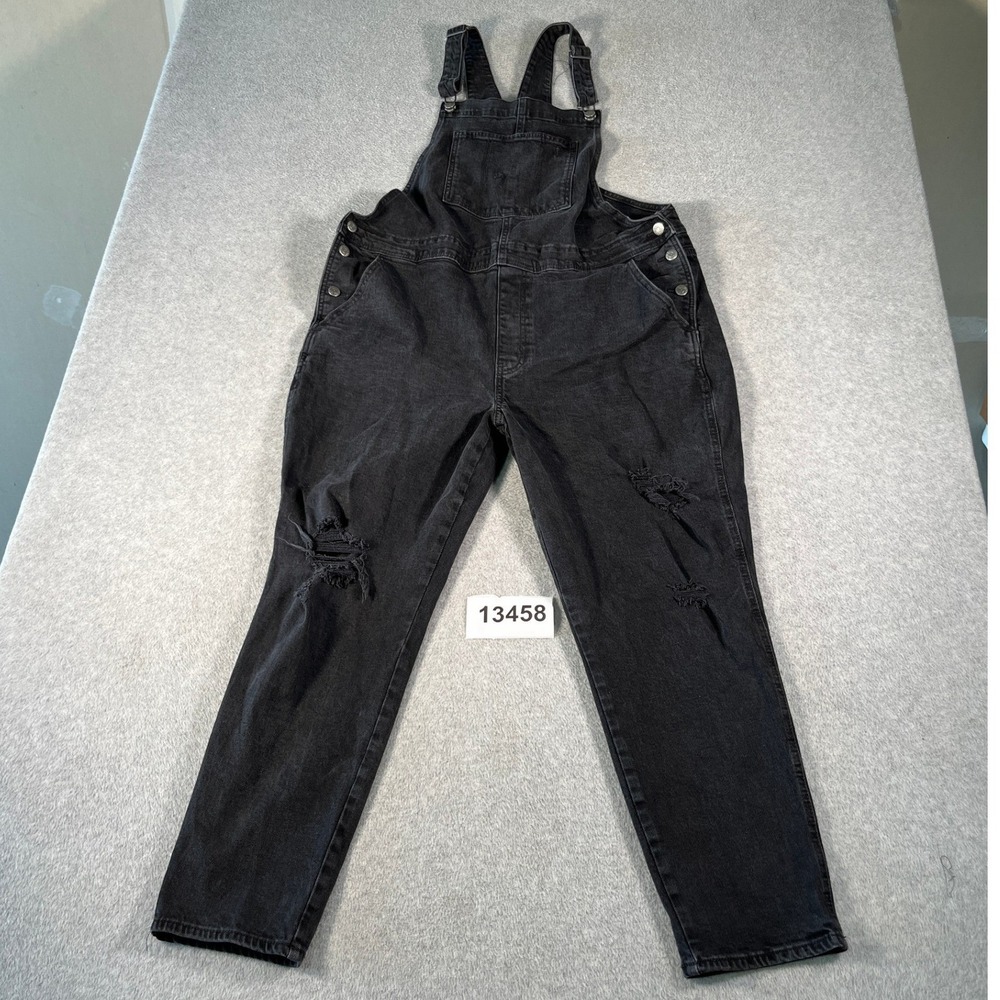 Old Navy Overalls Womens 18 Black Denim Cotton Distressed Workout Tapered leg
